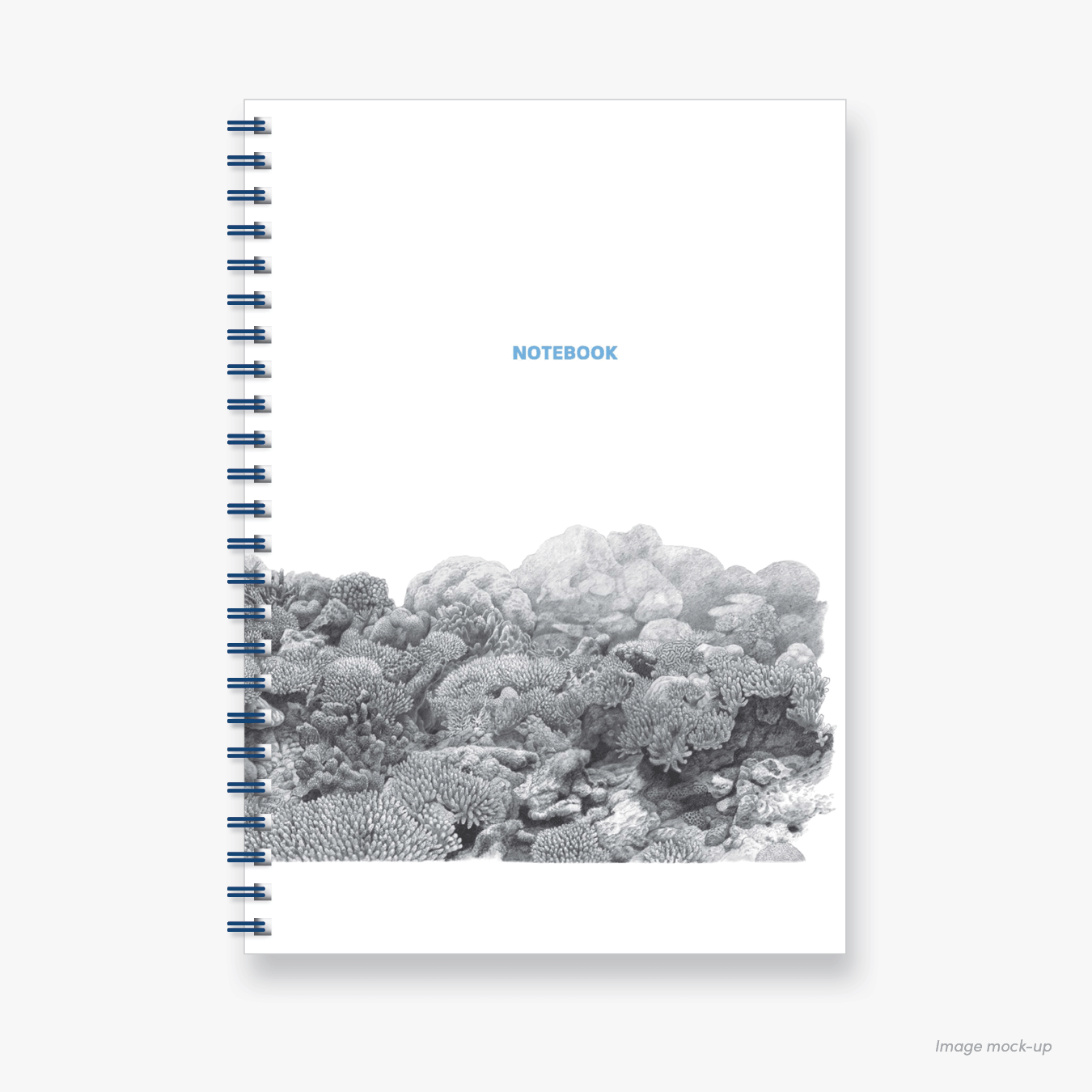 Spiral-bound A5 notebook featuring hand-drawn front cover artwork of Ellison Reef by artist Roger Swainston.