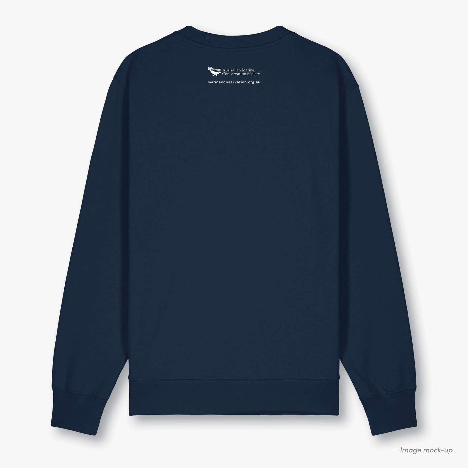 Fragile Oceans navy, organic cotton sweatshirt with the Australian Marine Conservation logo on the back.