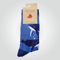 Multicoloured bamboo blend, crew socks by Red Parka with whale pattern.