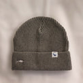 Ocean Icons organic cotton, grey beanie embroidered with a shark in white thread.