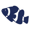 Navy silhouette of a clownfish illustration.