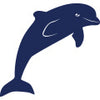 Navy silhouette of a dolphin illustration.