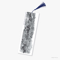 Ellison Reef bookmark with a blue tassel, featuring hand-drawn artwork by Roger Swainston (front).