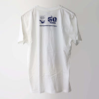 Era 1990s organic cotton, short sleeve, white t-shirt (back) with AMCS 60 years logo. 