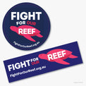Fight for our Reef campaign stickers (round and rectangle sizes).