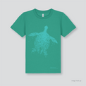 Fragile Oceans bright green, organic cotton kids t-shirt with a screen print of a sea turtle.