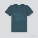 Fragile Oceans deep teal, organic cotton kids t-shirt with a screen print of a manta ray.