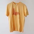 Fragile Oceans organic cotton, short sleeve, orange t-shirt with seal print rendered in water bubbles.