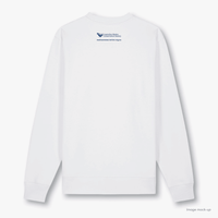 Fragile Oceans white, organic cotton sweatshirt with the Australian Marine Conservation logo on the back.