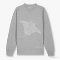 Fragile Oceans heather grey, organic cotton sweatshirt with a light grey screen print of a manta ray.