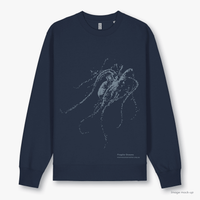 Fragile Oceans navy, organic cotton sweatshirt with a light grey screen print of an octopus.