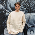 Fragile Oceans natural raw sweatshirt with Australian sea lion screen print worn by our AMCS team.