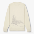 Fragile Oceans natural-coloured, organic cotton sweatshirt with a light brown screen print of an Australian sea lion.