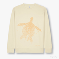 Fragile Oceans pale yellow, organic cotton sweatshirt with a light orange screen print of a turtle.