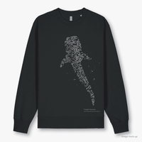 Fragile Oceans black, organic cotton sweatshirt with a light grey screen print of a whale shark.