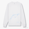 Fragile Oceans white, organic cotton sweatshirt with a light blue screen print of a whale.