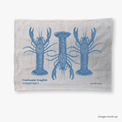GoodFish oatmeal linen tea towels with a blue screen print of three freshwater crayfish.
