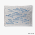 GoodFish oatmeal linen tea towels with a blue screen print of three king george whiting.
