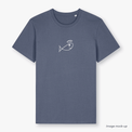 GoodFish organic cotton grey-blue t-shirt with a white screen print of the GoodFish logo (front).