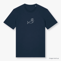GoodFish organic cotton french navy t-shirt with a white print of the GoodFish logo (front).