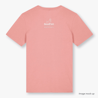 GoodFish organic cotton canyon pink t-shirt with a white screen print of the GoodFish logo (back).