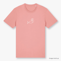 GoodFish organic cotton canyon pink t-shirt with a white screen print of the GoodFish logo (front).