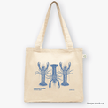 GoodFish organic cotton canvas tote bags with a blue screen print of three freshwater crayfish.