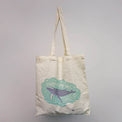 'Happy Hump Day!' recycled natural-coloured cotton tote bag a navy and green illustration print of a humpback whale by Red Parka.