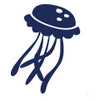 Navy silhouette of a jellyfish illustration.