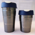 Two reusable, thermal travel cups by KeepCup in nitro steel. 