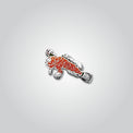 Lapel pin of a red handfish by Red Parka. 