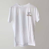'Love Our Marine Sanctuaries' campaign t-shirt (front) with multicoloured artwork lettering by artist Jess Harwood.