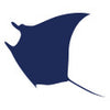 Navy silhouette of a manta ray illustration.