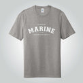 Marine crew neck grey t-shirt with a white bold lettering print.