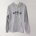 Light heathered grey drawcord hoodie (front), with bold capitalised lettering, 'Australian Marine Conservation Society'.