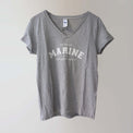 Marine v-neck grey t-shirt with a white bold lettering print.