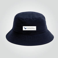 Ocean Icons recycled, navy bucket hat embroidered with AMCS logo (horizontal orientation of the logo).