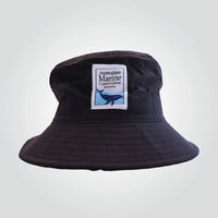 Ocean Icons recycled, navy bucket hat embroidered with AMCS logo (vertical orientation of the logo).
