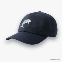 Navy-coloured Ocean Icons Dad cap with dolphin embroidery centred.