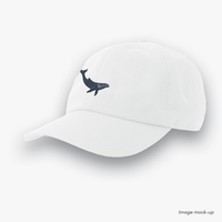 White-coloured Ocean Icons Dad cap with humpback whale embroidery.
