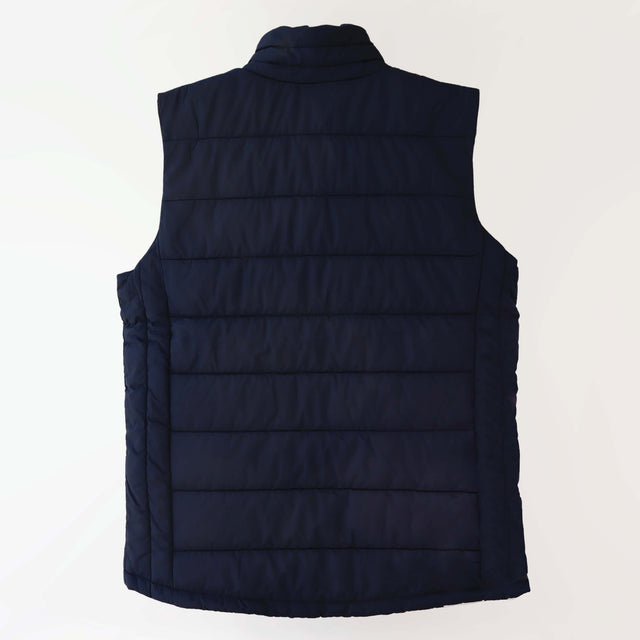 Navy puffer vest (back).