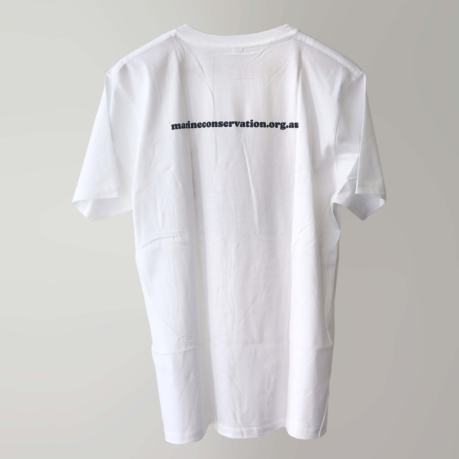 Retro crew neck white t-shirt (back) with our colourful retrospective logo print.