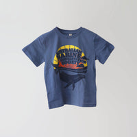 Retro crew neck blue kids t-shirt with our colourful retrospective logo print. 