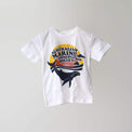 Retro crew neck white kids t-shirt with our colourful retrospective logo print. 
