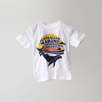 Retro crew neck white kids t-shirt with our colourful retrospective logo print. 