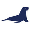 Navy silhouette of a seal illustration.