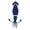 Navy silhouette of a squid illustration.