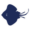 Navy silhouette of a stingray illustration.